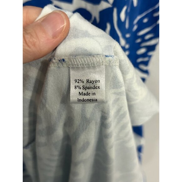 Zen-Knits Sleeveless Tropical Floral Midi Dress Blue White Sz XS Beach Bohemian - Picture 6 of 11